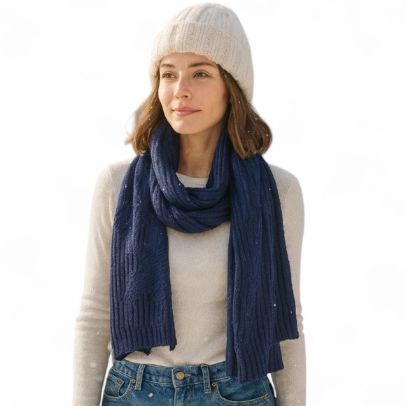 UGG Luxe Rib Knit Textured Cardi Scarf Logo Tab Brand New! Blue - Picture 1 of 7